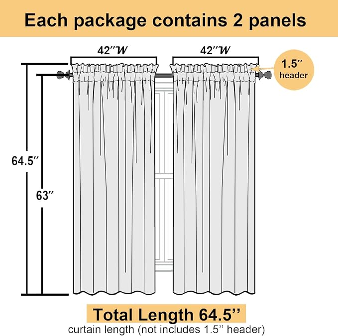 Royal Blue Sheer Curtains 63 Inch Length 2 Panels Set, Voile Solid Window - Image 5
