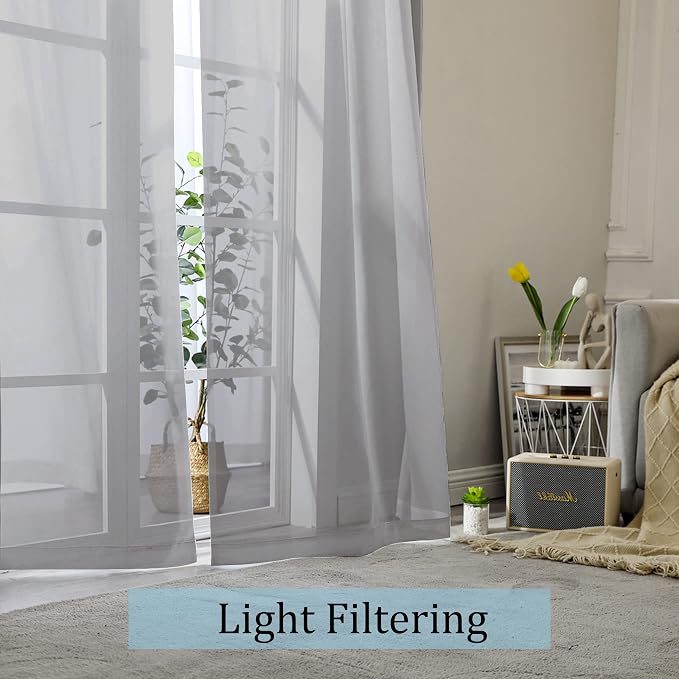 Sheer Curtains Grey 45 Inches Long, Light Filtering Tiers - Image 3