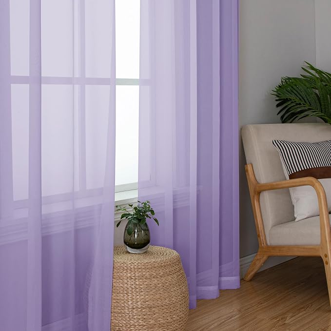 Light Purple Sheer Curtains 84 Inches Long 2 Panels, Double Rod Pocket Window - Image 3