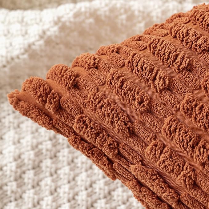 MIULEE Fall Euro Corduroy Decorative Throw Pillow Covers 24x24 Dark Rust | Pack - Image 7