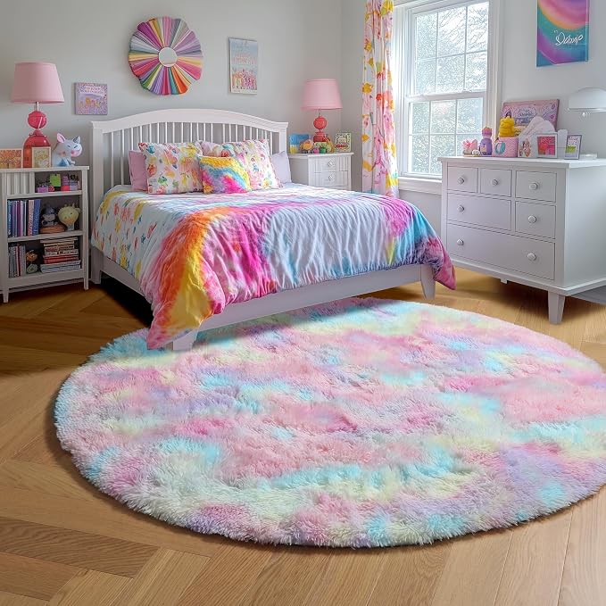 Amdrebio Rainbow Unicorn Pastel Circle Round Rug 4Ft - Image 3