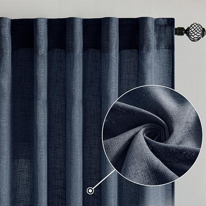MIULEE Navy Blue Short Linen Curtains 52x45 Inch Long 2 Panels - Image 2