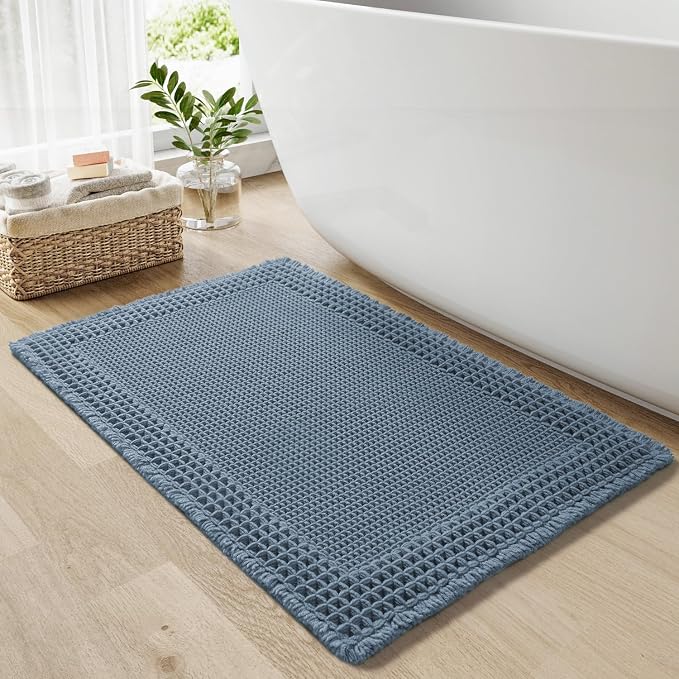 RESARE Waffle Bath Mat for Bathroom, Non Slip Bathroom Rugs 18"x30" Blue | by Resare