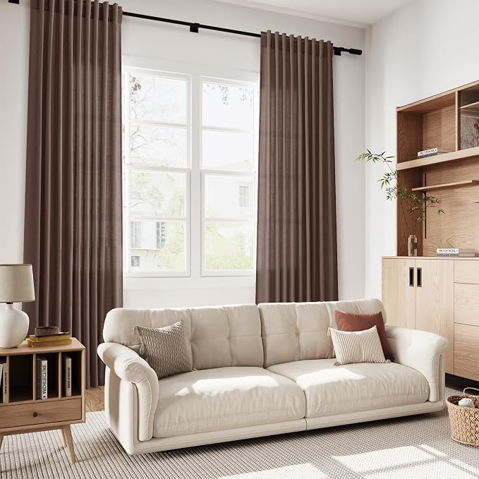 Cappuccino Linen Curtains 84 Inch Length 2 Panels Set - Image 6