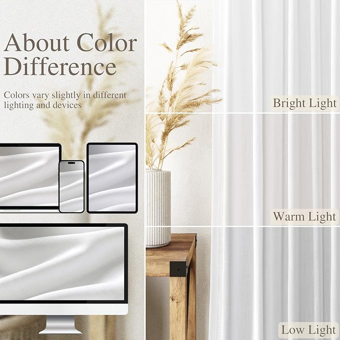 White Linen Curtains 2 Panels Set - Image 5