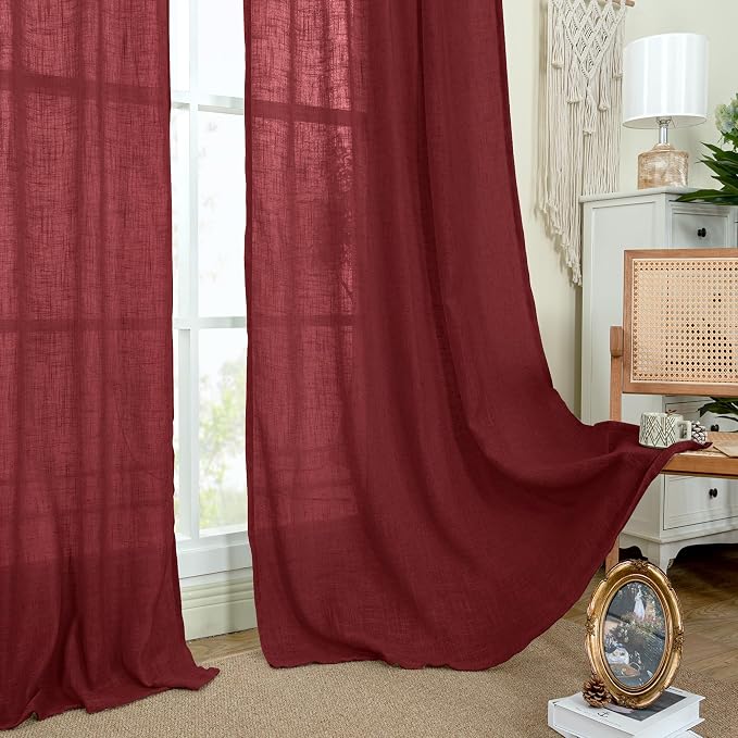 Burgundy Red 78 inch Sheer Linen Curtains - Image 9