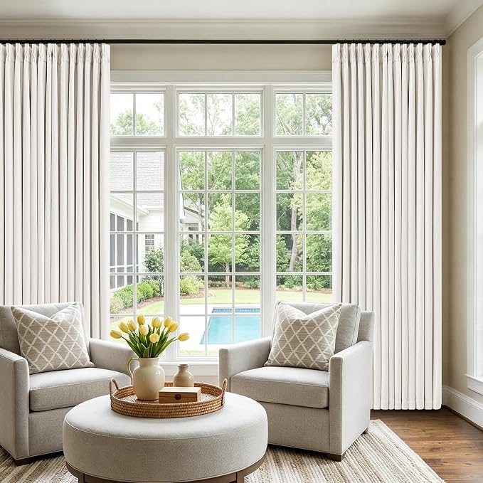 Ivory White Pleated Blackout Curtains 126 Inches Long 2 Panels | Memory Shape - Image 6
