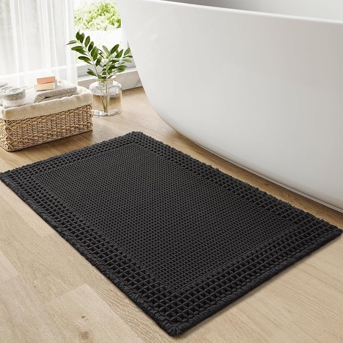 RESARE Waffle Bath Mat for Bathroom, Non Slip Bathroom Rugs 18"x30" Black | by Resare