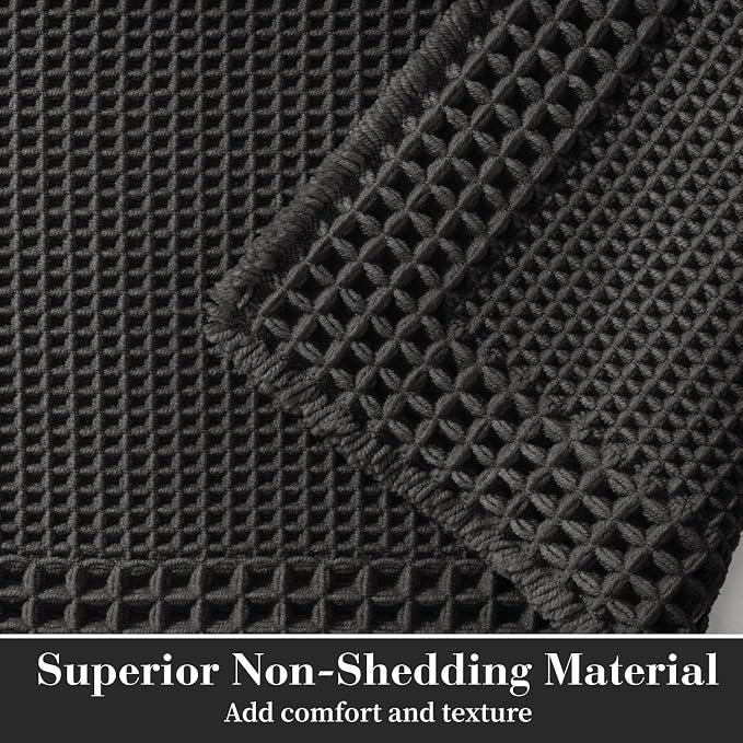RESARE Waffle Bath Mat for Bathroom, Non Slip Bathroom Rugs 18"x30" Black | - Image 2
