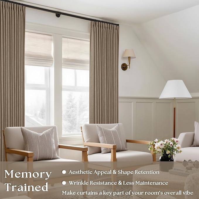 Latte Pinch Pleated Light Filtering Linen Curtains 84 Inch Length | Semi Sheer - Image 2