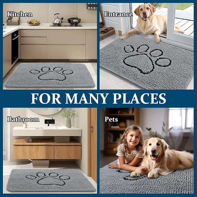 OLANLY Dog Door Mat for Muddy Paws 44x24, Paw Print Design Chenille Mud Mat | - Image 8