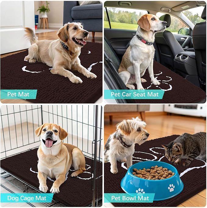 OLANLY Dog Door Mat for Muddy Paws 44x24, Paw Print Design Chenille Mud Mat | - Image 7