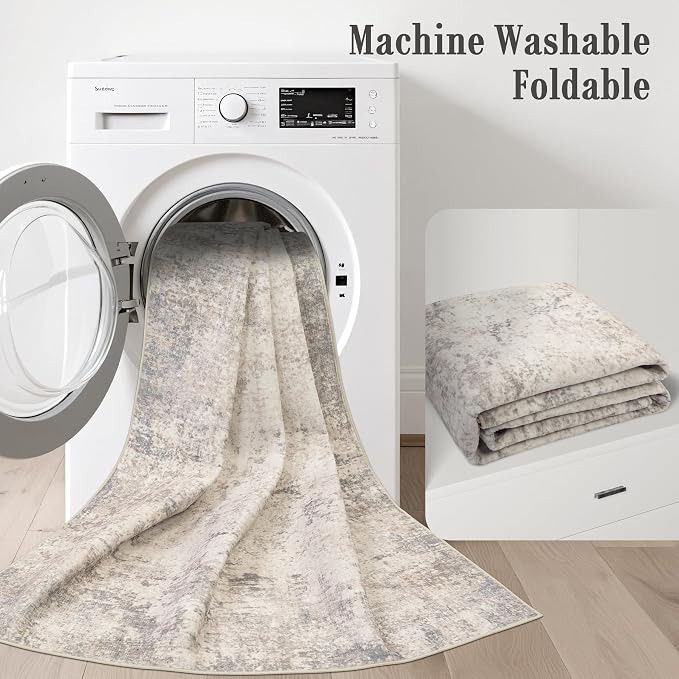 3x10 Washable Runner Rug：Modern Abstract Soft Carpet Brown Beige | - Image 4