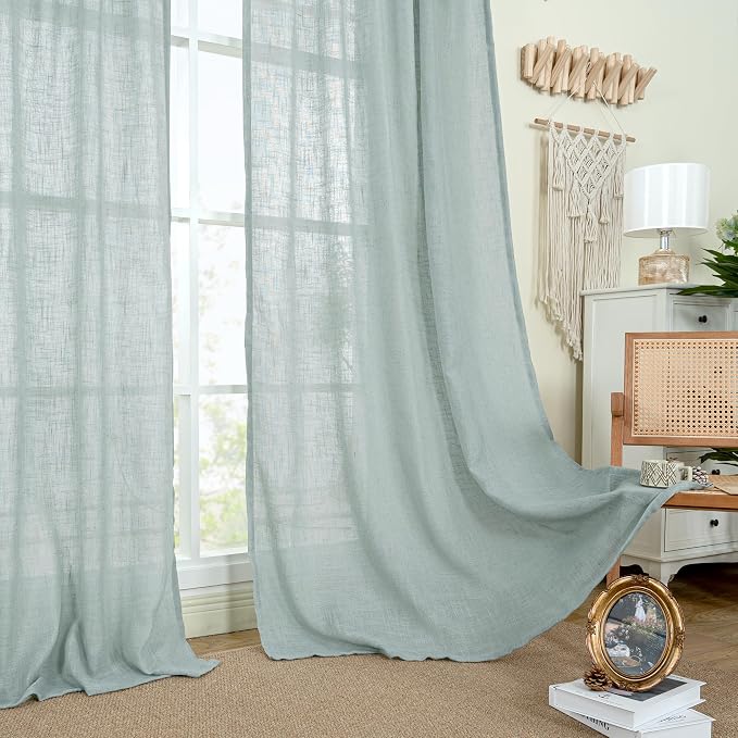 Greyish Blue Linen Curtains 45 Inches Long - Image 9