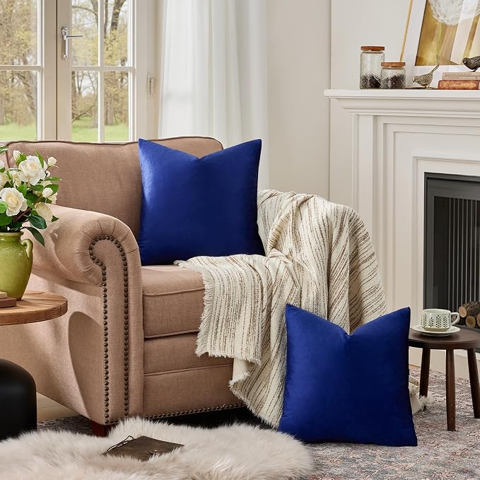 GIGIZAZA Royal Blue Velvet Throw Pillow Covers 16x16 Pack of 2 | Decorative - Image 3
