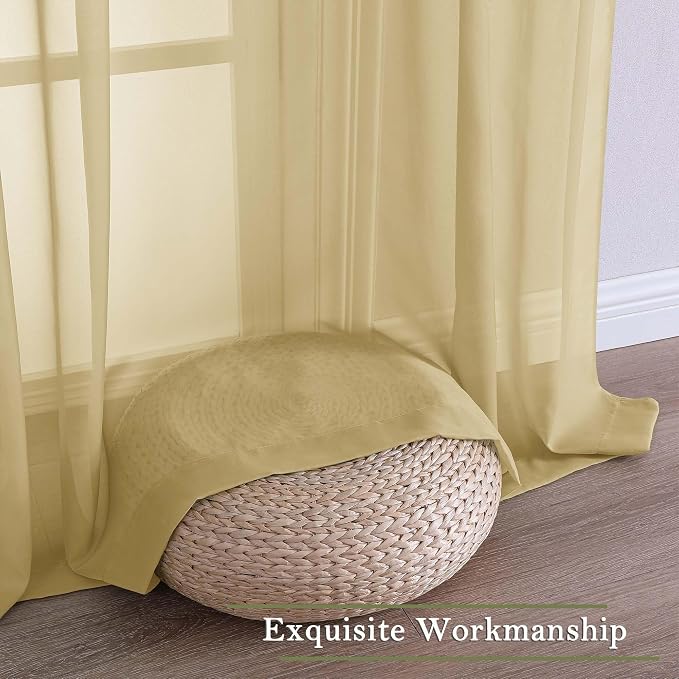 Gold Sheer Curtains 96 Inches Long 2 Panels Set, Home Decor Light Filtering - Image 4