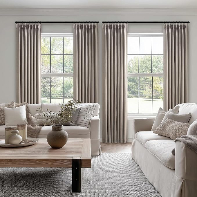 100 Inches Long Pinch Pleated Semi Sheer Curtains, Burlywood Linen Blended - Image 2