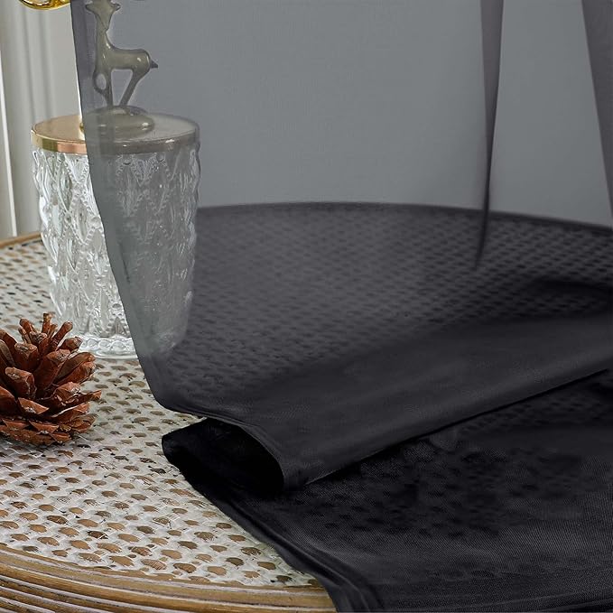 Black Sheer Curtains 84 Inches Long 2 Panels Set, Light Filtering Sheer Curtains - Image 4