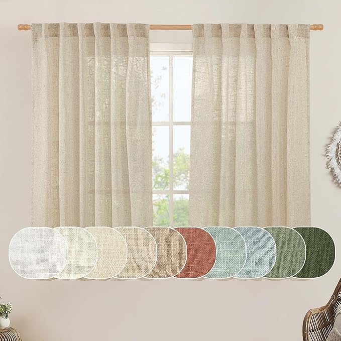 Linen Semi Sheer Curtains 40 Inch by LAMIT