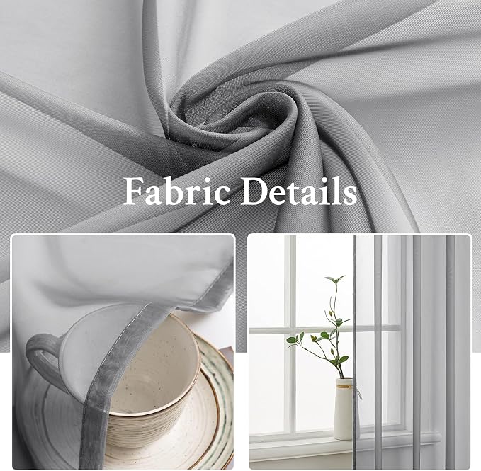 MIULEE Charcoal Grey Sheer Curtains 54 X 96 Inches, 2 Panels | Solid Color - Image 3