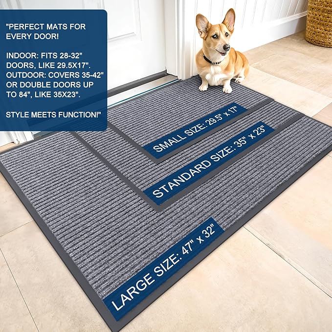 OLANLY 2-Pack Front Door Mats 29.5x17, Waterproof Heavy-Duty Doormats | Light - Image 2