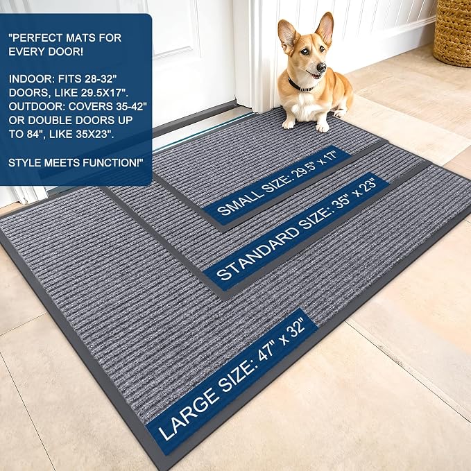 OLANLY 2-Pack Front Door Mats 47x32, Waterproof Heavy-Duty Doormats | Light Gray - Image 2