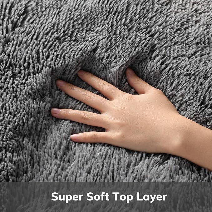 Ophanie Small Rug Upgrade Non Slip Throw Bedside Area Rugs, Fluffy Soft Grey - Image 2
