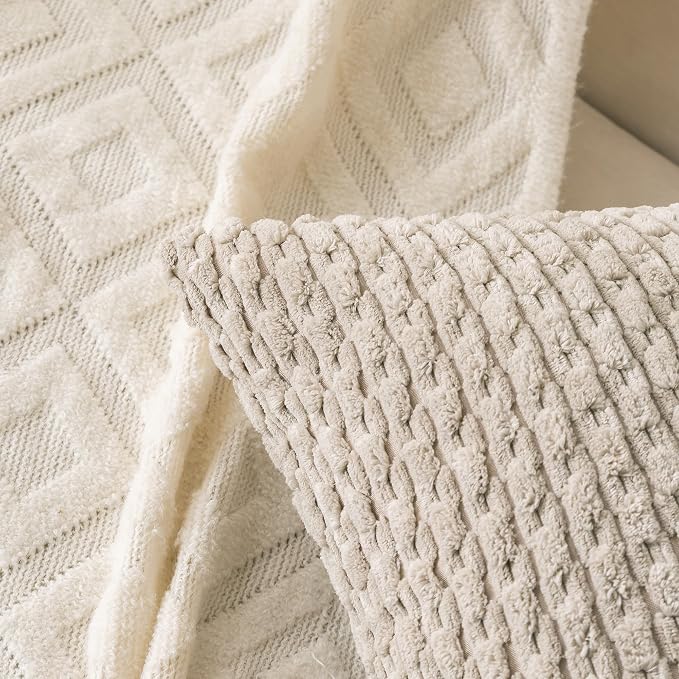 Set of 4 Grey White Taupe Decorative Throw Pillow Covers 12x20 Inch Corduroy - Image 6