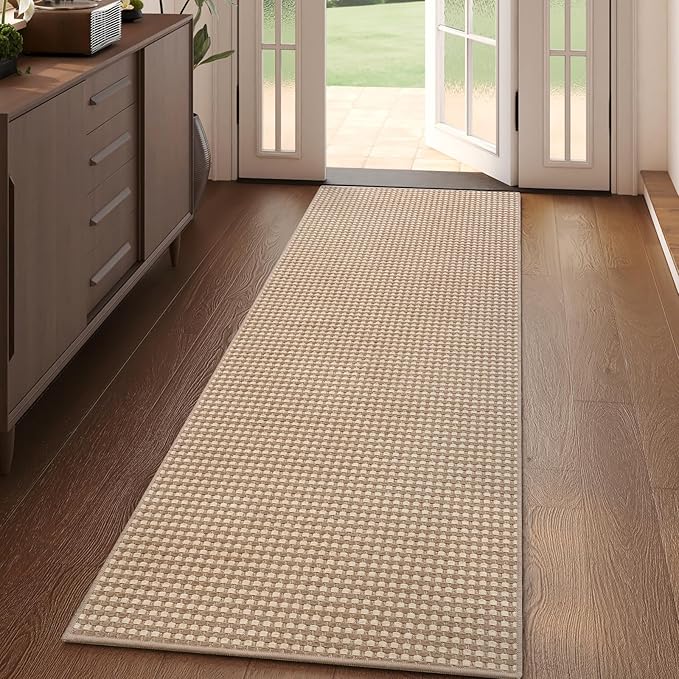 Hallway Runner Rug Woven Washable Long Kitchen Runner Brown 2x5 ft | Boho Soft by YDKGL