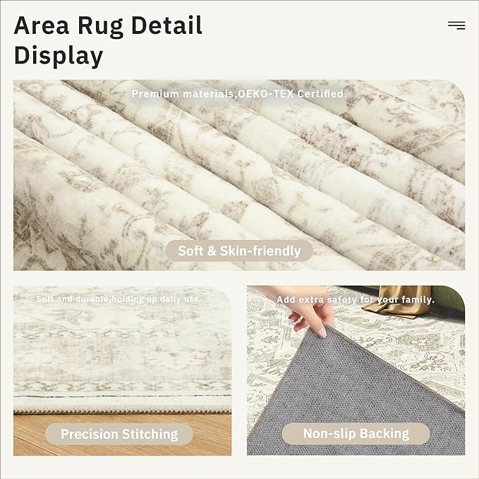 Soalmost 3x5 Rugs, Small Washable Kitchen Entryway Area Rug Beige/Brown | - Image 6