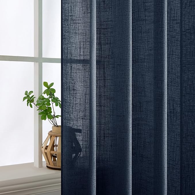 MIULEE Navy Blue Short Linen Curtains 52x45 Inch Long 2 Panels - Image 5