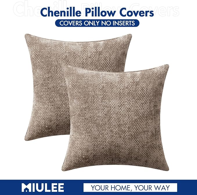 MIULEE Decorative Light Khaki Euro Sham Pillow Covers 24x24 Inch 2 Pack | - Image 7