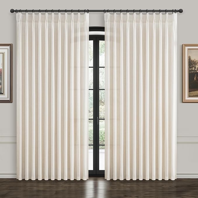 100 Inch Extra Wide Curtains 90 Inch Long Cream Sheer Linen Drapes by PleatedDrapes