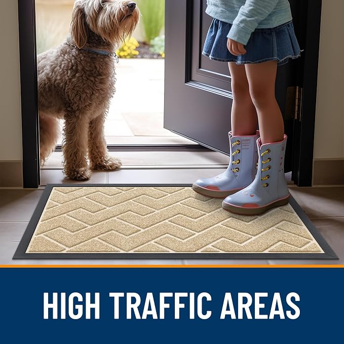 OLANLY Front Door Mat Outside 71x47, All-Season Absorbent Rubber Doormat | Beige - Image 8