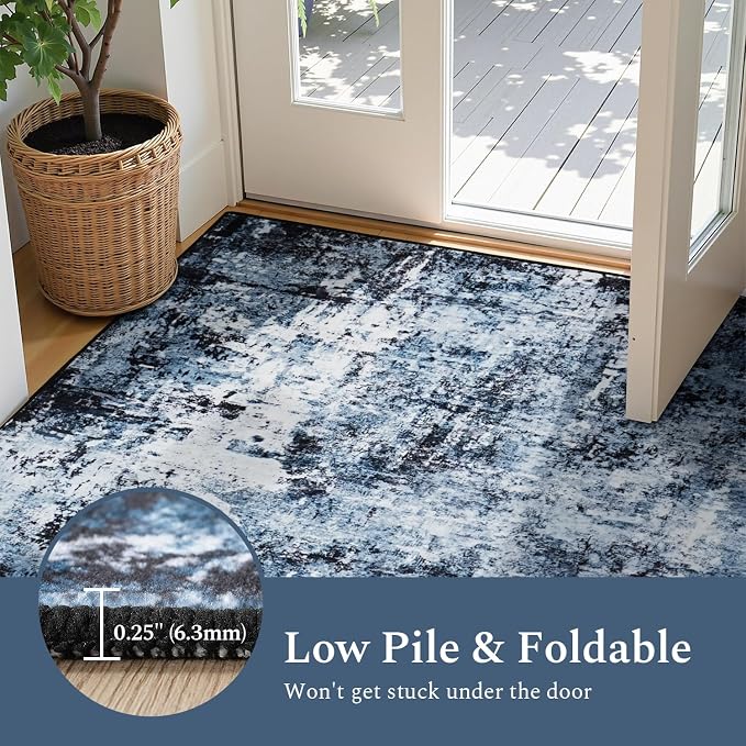 Rugflix 3x20 Runner Rug for Hallway, Washable Navy Blue Long Runners | Machine - Image 6