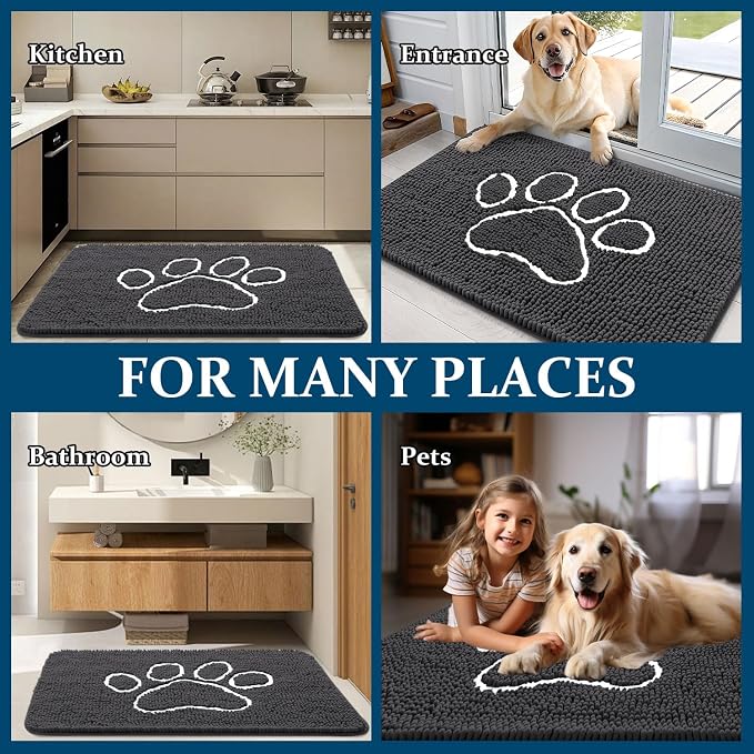OLANLY Dog Door Mat for Muddy Paws 45x27, Paw Print Design Chenille Mud Mat | - Image 8