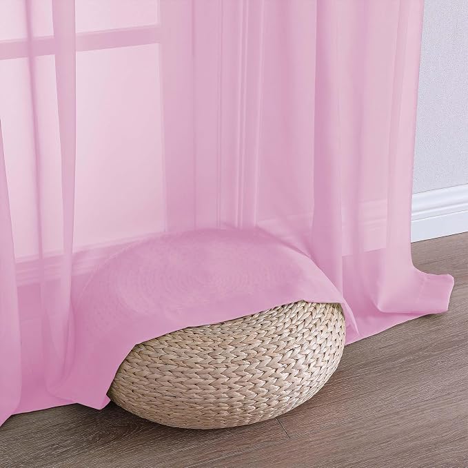Chyhomenyc Extra Long Pink Sheer Curtains 108 Inches Long 2 Panels, Light - Image 8