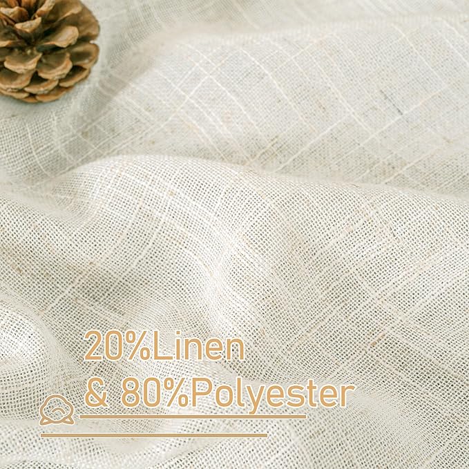 Cream Semi Sheer Linen Curtains 60 Inch Length 2 Panels Set, Light Filtering - Image 3