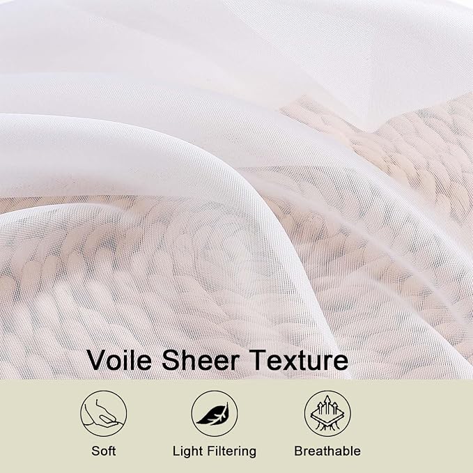 White Kitchen Curtains 30 Inch Length Tier 2 PCS, Solid Soft Airy Half Curtains - Image 3