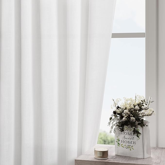 White Linen Curtains 2 Panels Set - Image 4