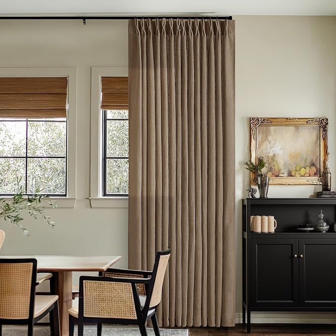 Brown 80 Inch Light Filtering Pinch Pleated Linen Curtains 2 Panels Set | Semi by Twodrapes
