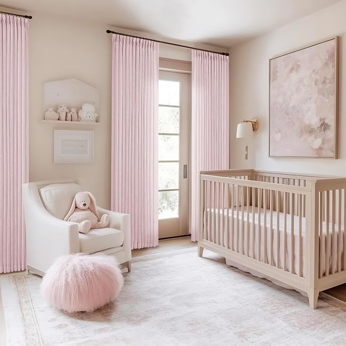 Light Pink Linen Pinch Pleat Curtains 90 Inch Length 2 Panels Set 40x90 | - Image 6