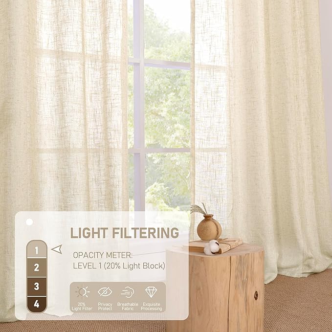 Beige Linen Curtains 63 inch Length 2 Panels - Image 4