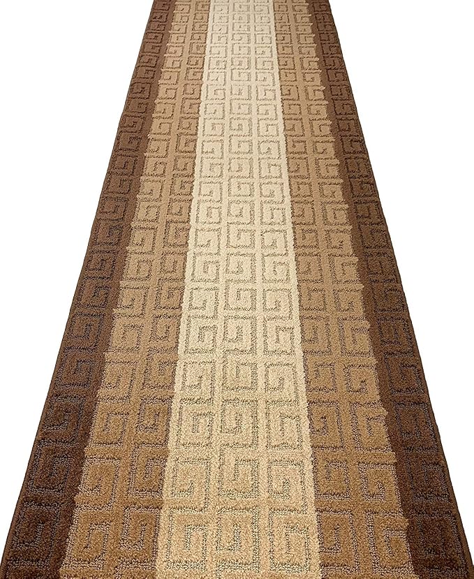 Custom Length Hallway Runner Rug, Slip Resistant, Meander Brown, 26 Inch X 19 - Image 3