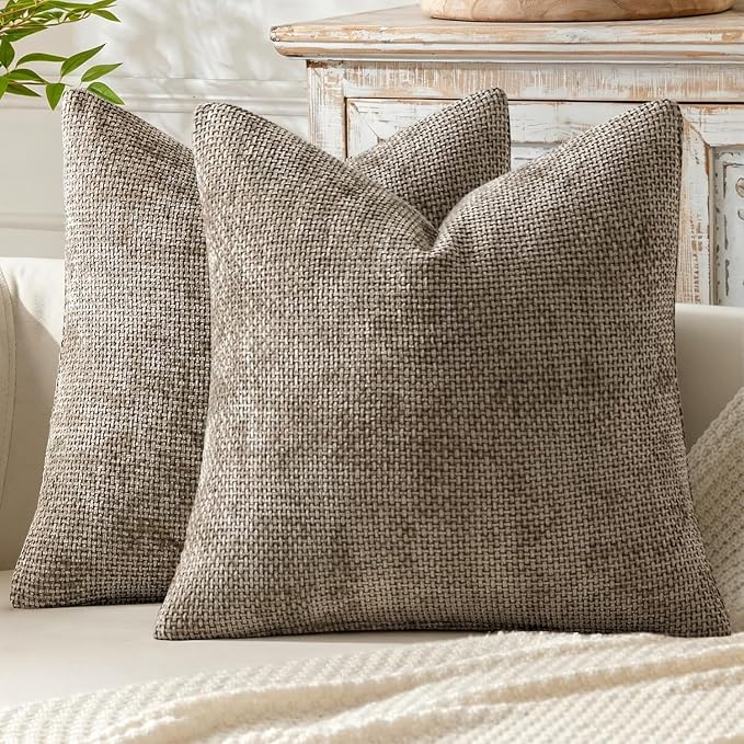 MIULEE Decorative Neutral Khaki Euro Sham Pillow Covers 24x24 Inch 2 Pack | by MIULEE