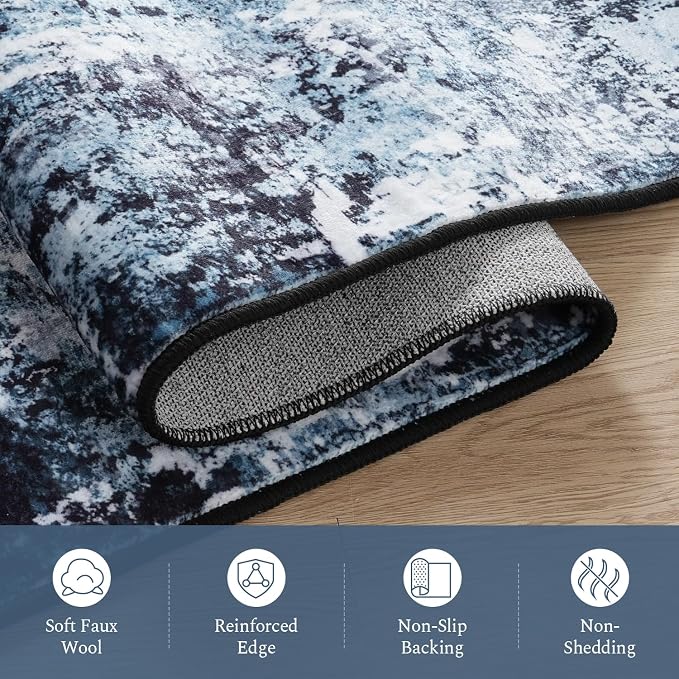 Rugflix 3x20 Runner Rug for Hallway, Washable Navy Blue Long Runners | Machine - Image 7