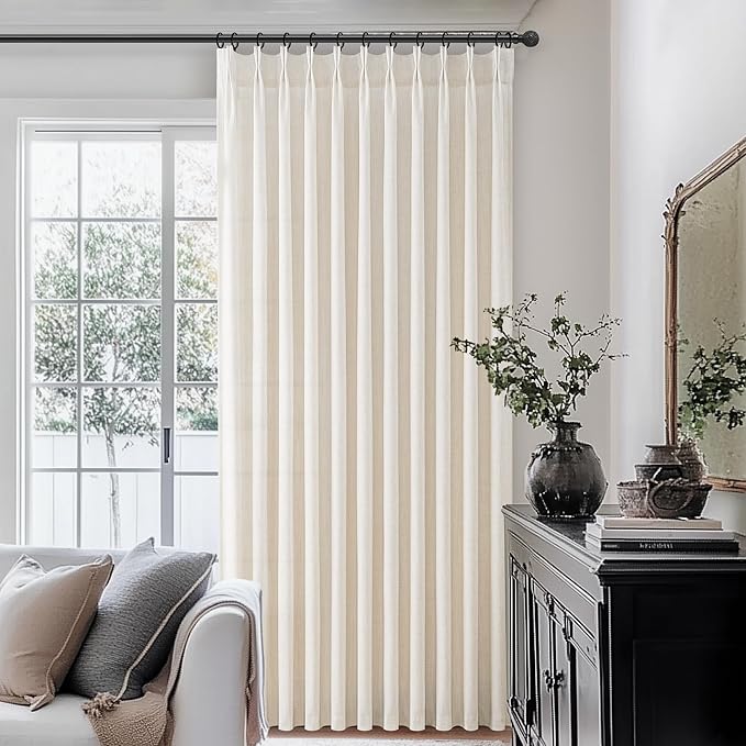 100 Inch Extra Wide Pinch Pleated Linen Sliding Door Curtains 102 Inches Long - Image 2