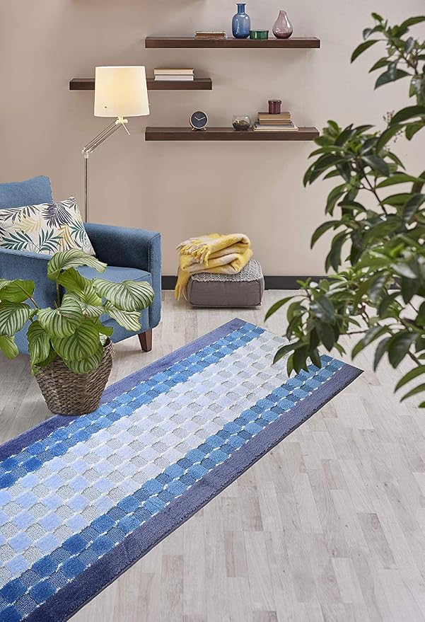 10 Ft Blue Hallway Runner Rug, Custom Size Non Slip Washable, Pet Friendly | - Image 4