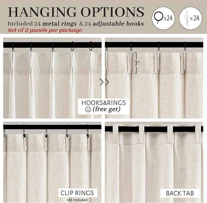 100 Inch Extra Wide Pinch Pleated Linen Sliding Door Curtains 102 Inches Long - Image 5