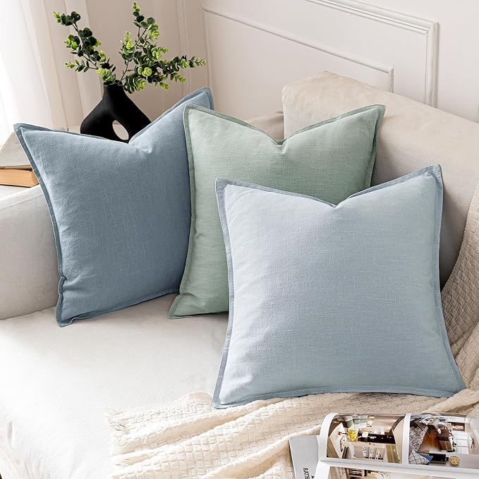 MIULEE Decorative Linen Euro Sham Pillow Covers 24x24 Aqua Green | Boho - Image 4
